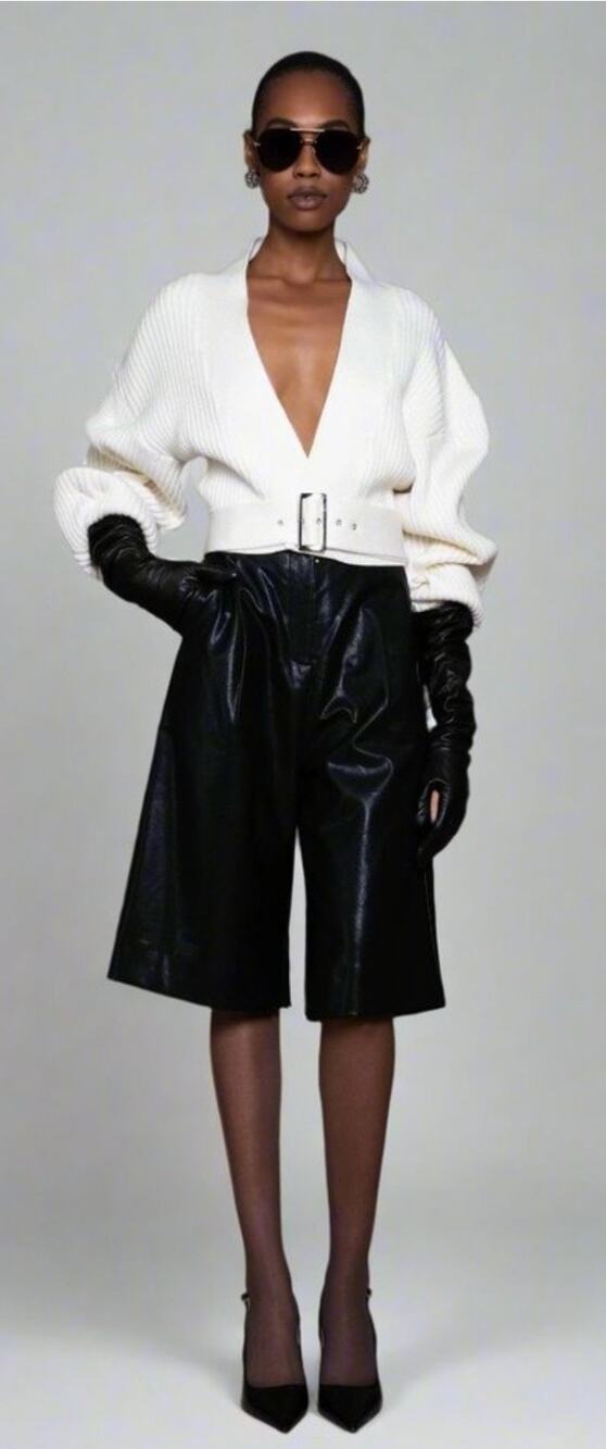 Nonchalant Label Crema Ivory Ribbed Knit Cropped Shiloh Belted Wrap Sweater Sz L